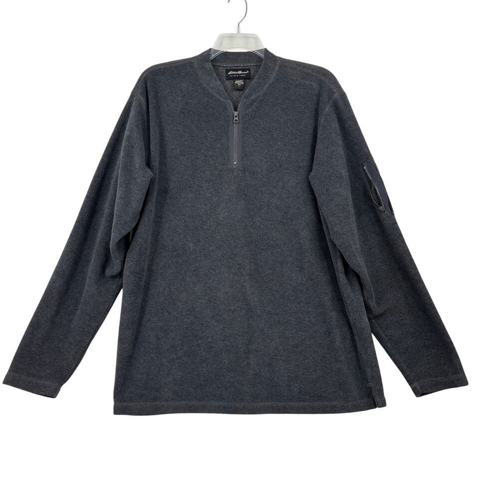 Eddie Bauer Quarter Zip Fleece Shirt Mens Size L Tall Gray Pullover Top